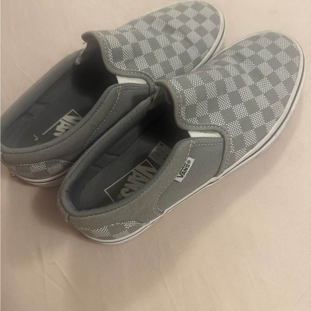 Vans Gray and White Checkered Slip-Ons